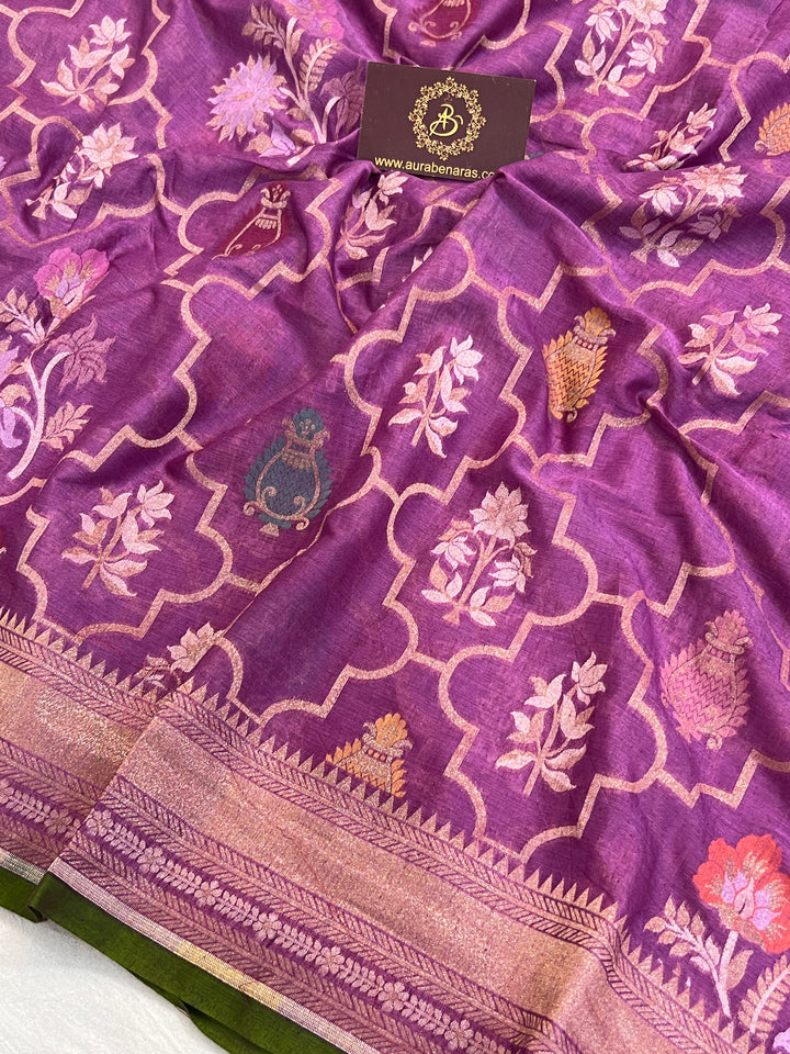 Dusty Lavender Cotton Silk Jamdani Saree with Meenakari Handloom Weave