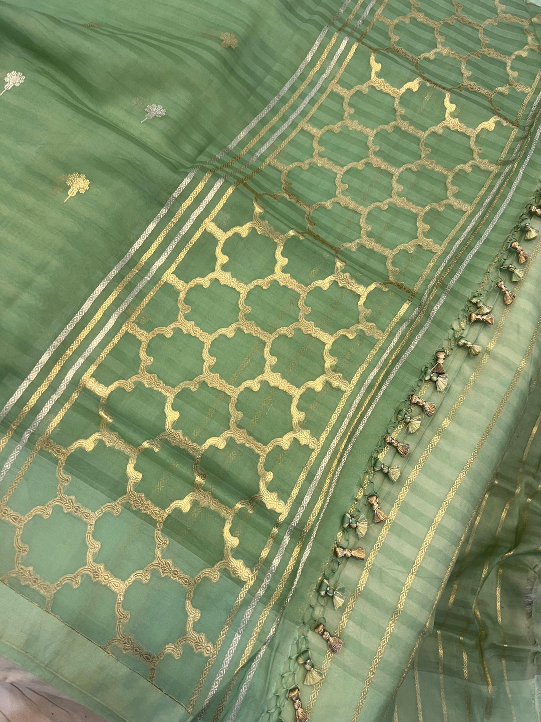 Sage Green Pure Banarasi Handloom Silk Saree - Aura Benaras