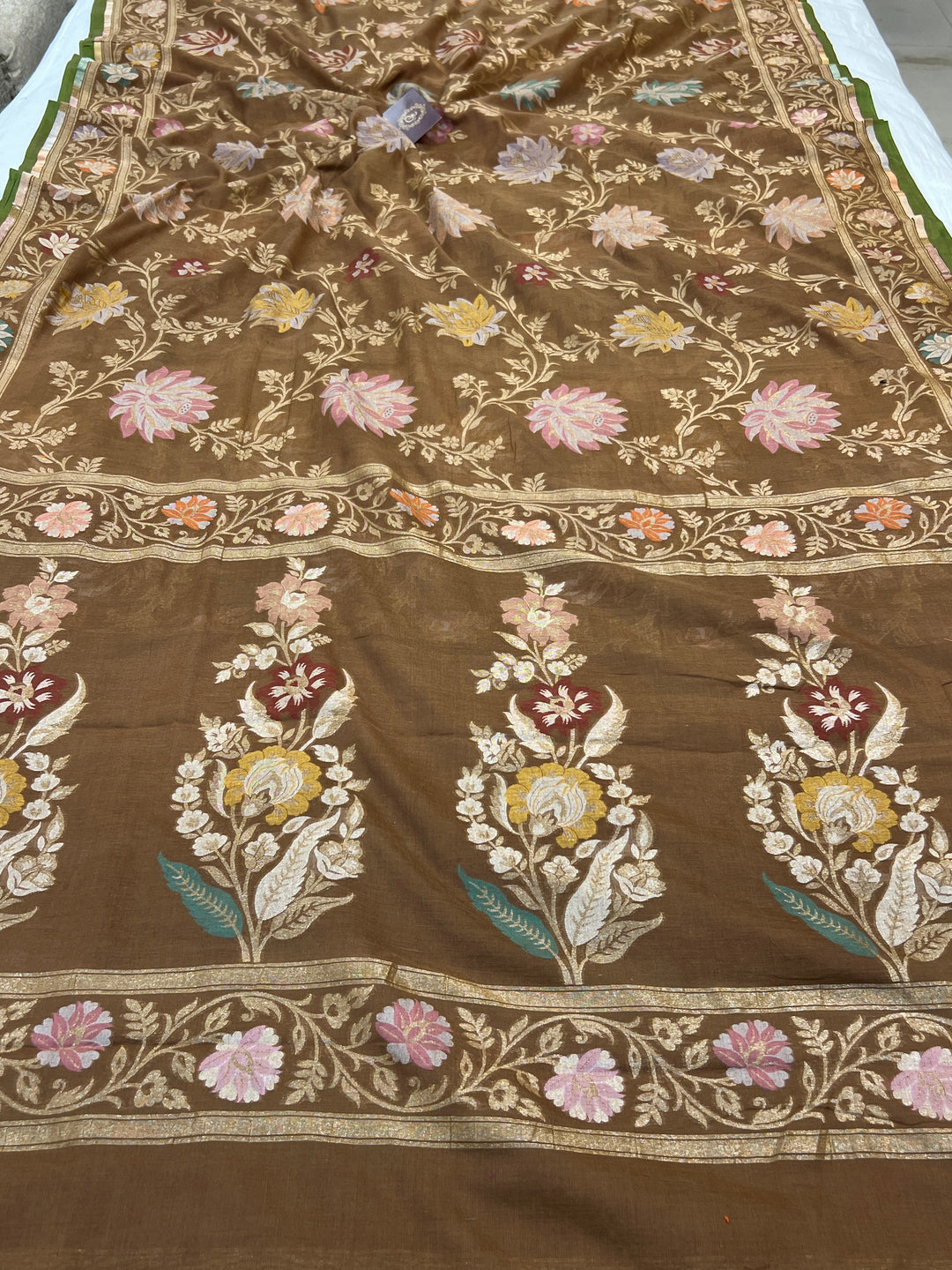 Golden Brown Cotton Silk Jamdani Saree with Meenakari Handloom Weave