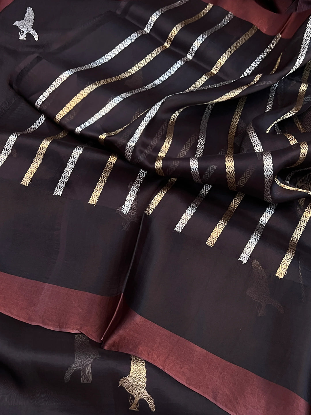 Coffee Brown Pure Kora Silk Handloom Banarasi Saree