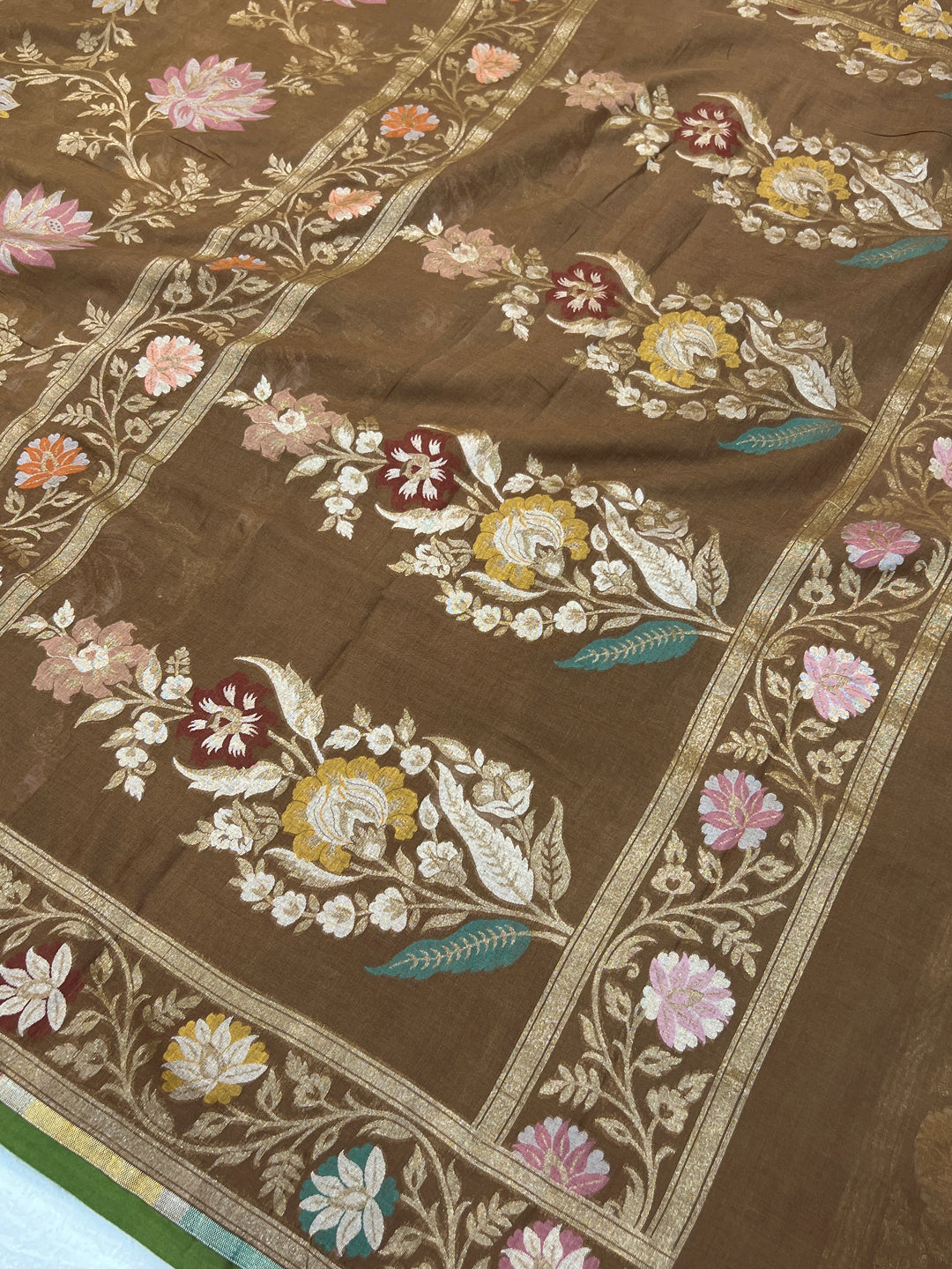 Golden Brown Cotton Silk Jamdani Saree with Meenakari Handloom Weave