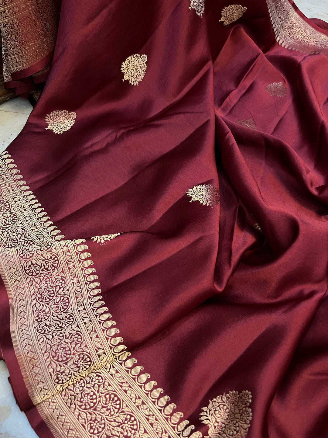 Rich texture of handwoven Mashru silk fabric with traditional Banarasi weaving
