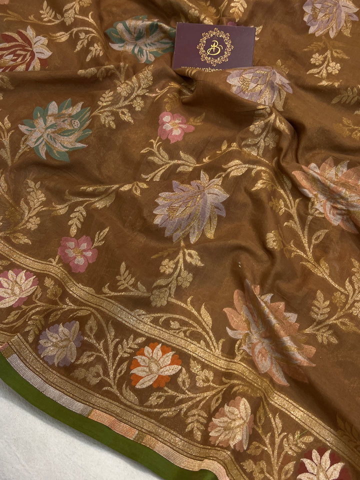 Golden Brown Cotton Silk Jamdani Saree with Meenakari Handloom Weave