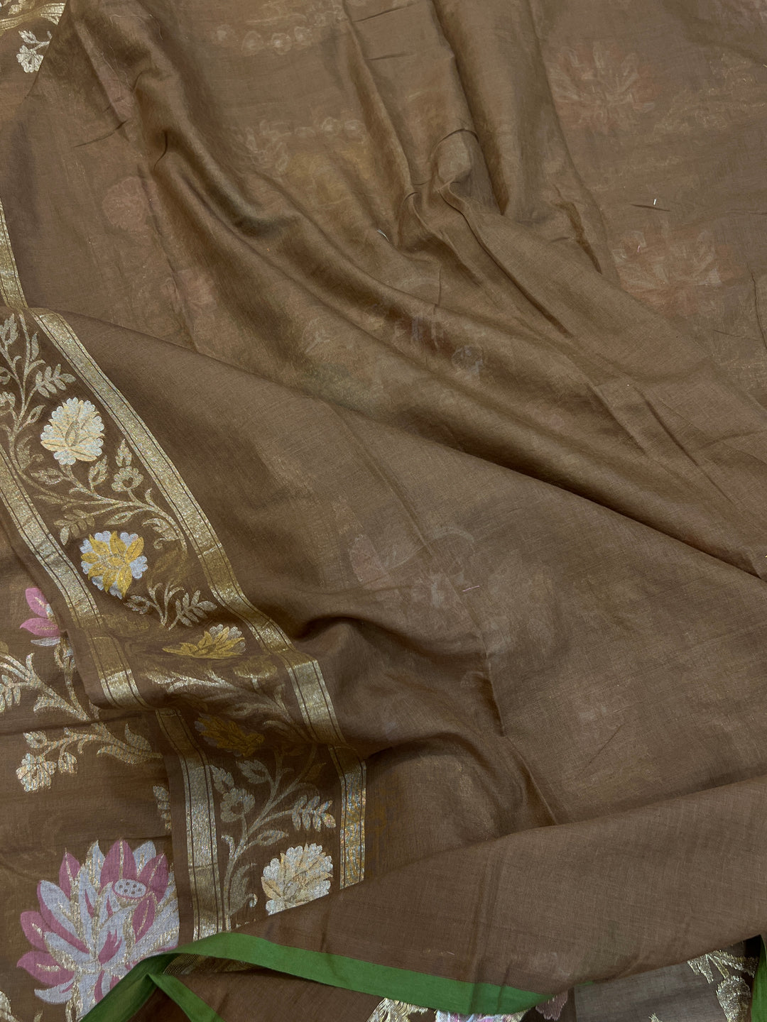 Golden Brown Cotton Silk Jamdani Saree with Meenakari Handloom Weave