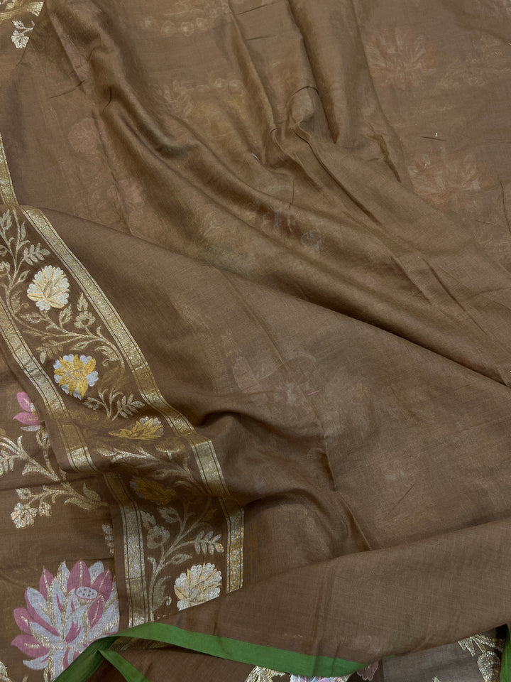 Golden Brown Cotton Silk Jamdani Saree with Meenakari Handloom Weave