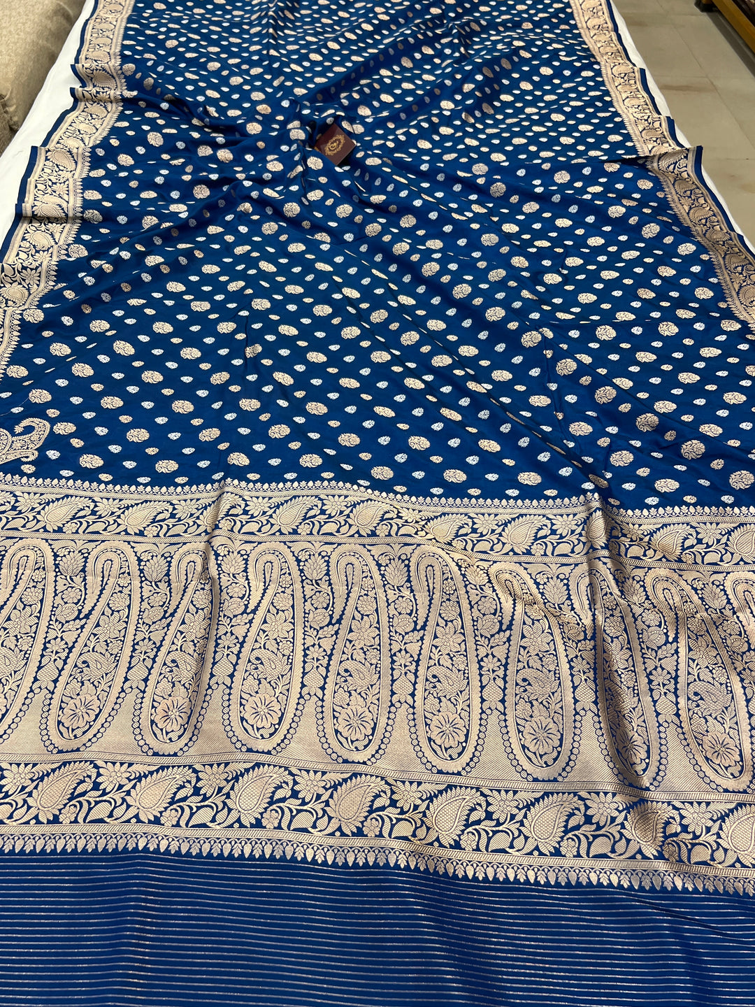 Peacock Blue Pure Banarasi Handloom Katan Silk Saree - Aura Benaras