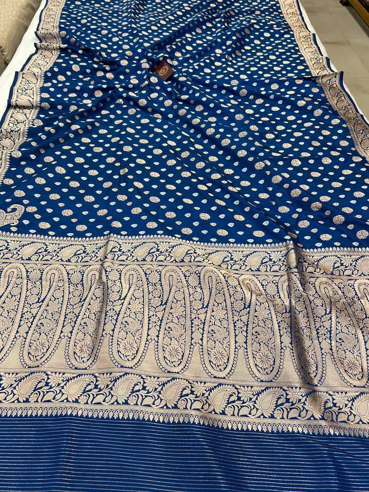 Peacock Blue Pure Banarasi Handloom Katan Silk Saree - Aura Benaras