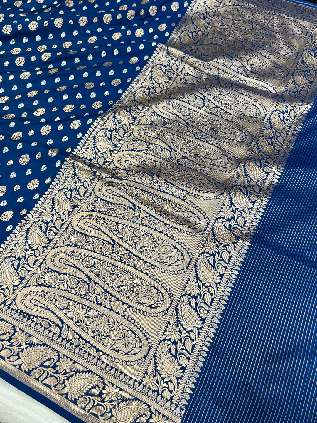 Peacock Blue Pure Banarasi Handloom Katan Silk Saree - Aura Benaras