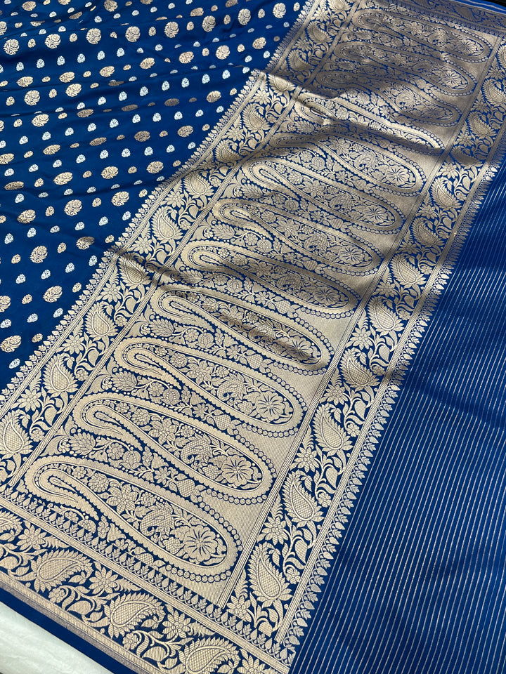 Peacock Blue Pure Banarasi Handloom Katan Silk Saree - Aura Benaras