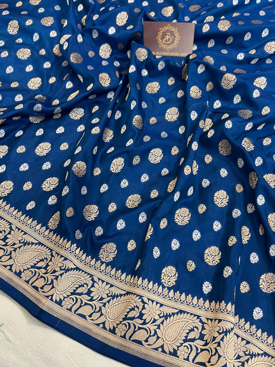 Peacock Blue Pure Banarasi Handloom Katan Silk Saree - Aura Benaras
