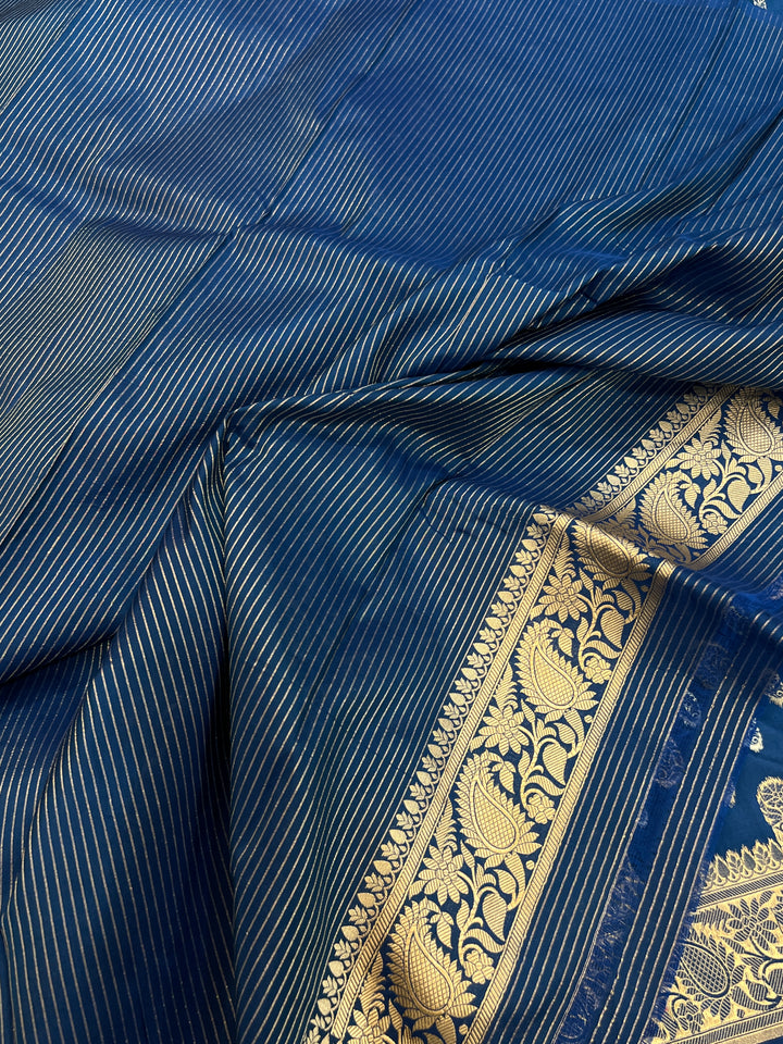Peacock Blue Pure Banarasi Handloom Katan Silk Saree - Aura Benaras