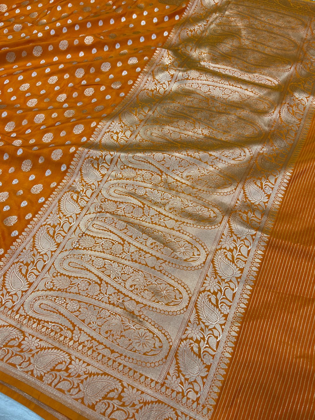 Orange  Pure Banarasi Handloom Katan Silk Saree - Aura Benaras