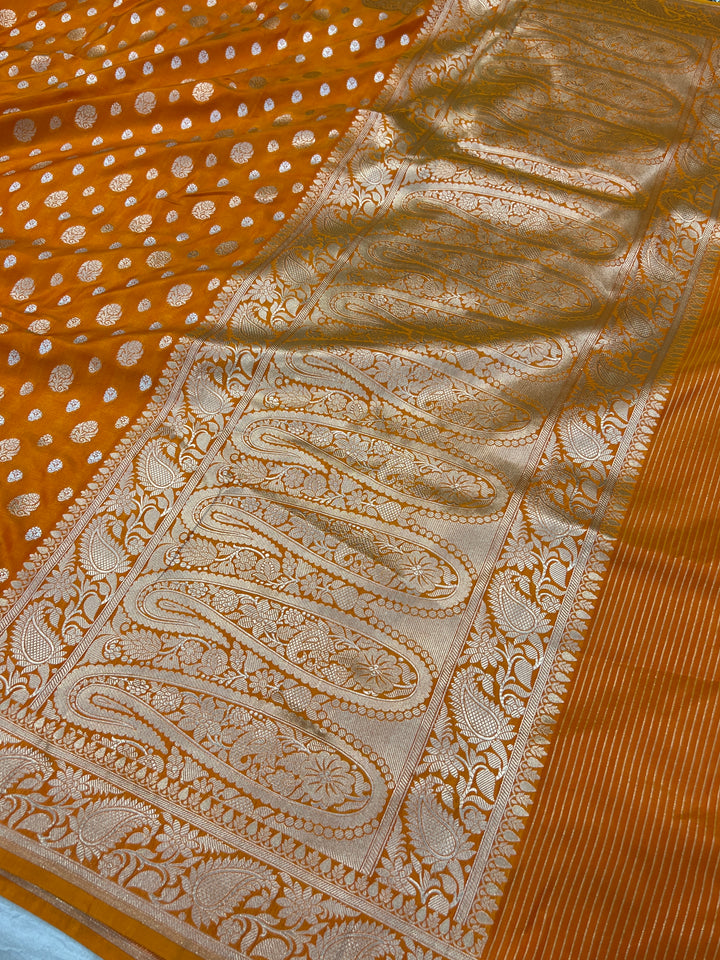 Orange  Pure Banarasi Handloom Katan Silk Saree - Aura Benaras