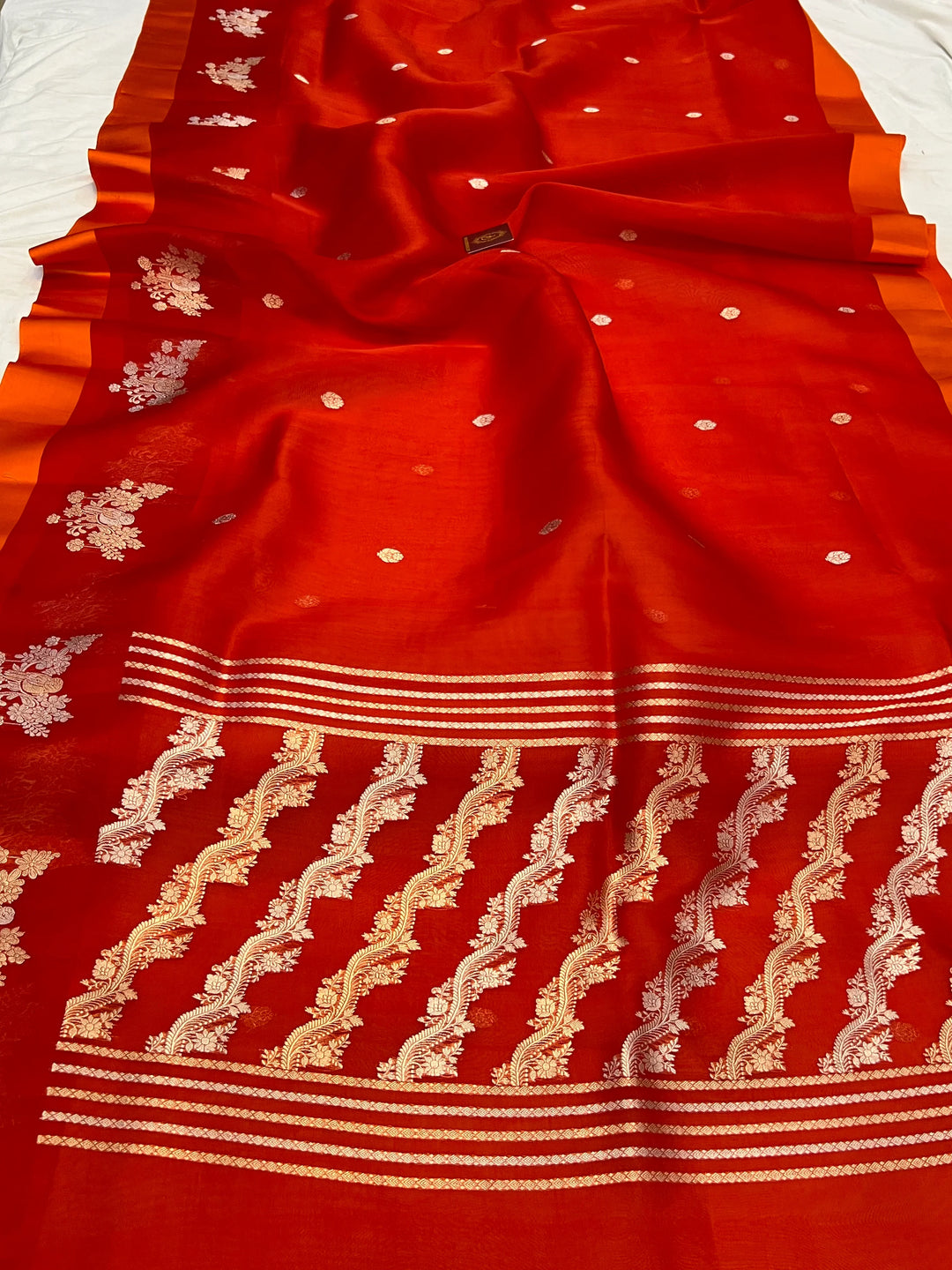 Orange Pure Kora Silk Handloom Banarasi Saree