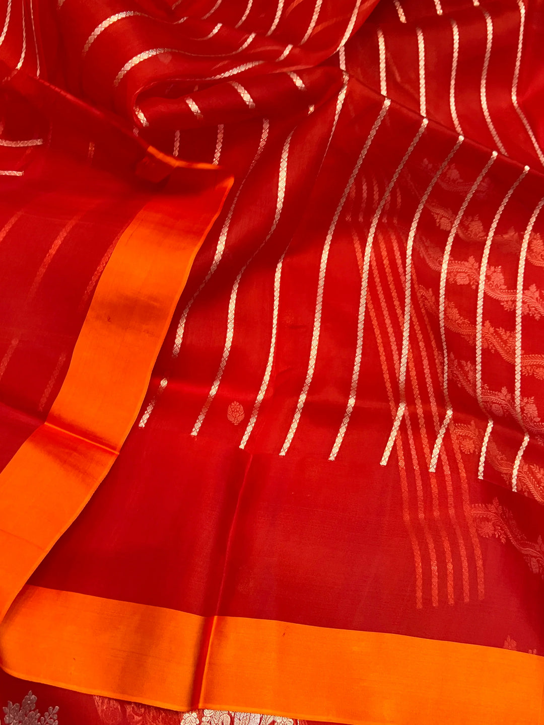 Orange Pure Kora Silk Handloom Banarasi Saree