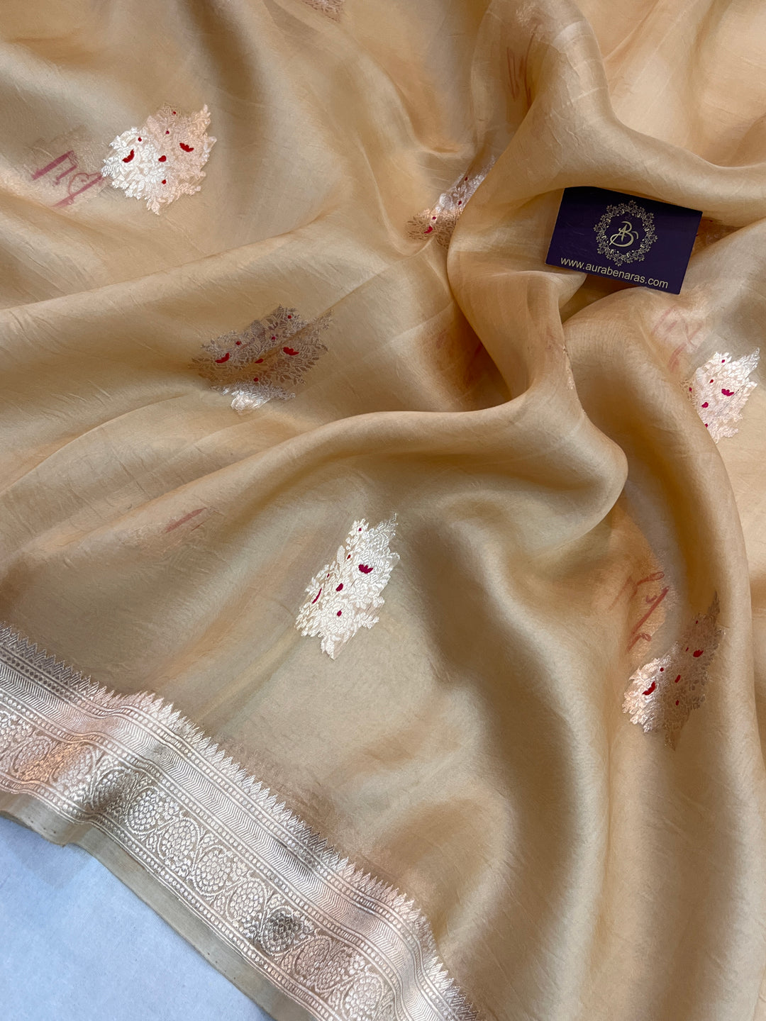 Beige Pure Kora Silk Handloom Banarasi Saree