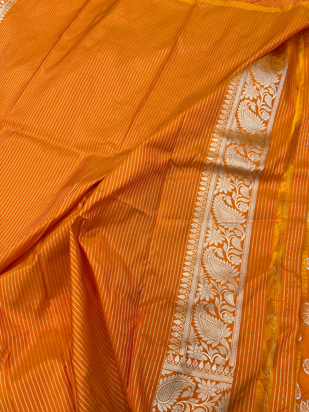 Orange  Pure Banarasi Handloom Katan Silk Saree - Aura Benaras