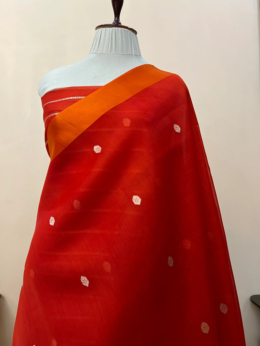Orange Pure Kora Silk Handloom Banarasi Saree