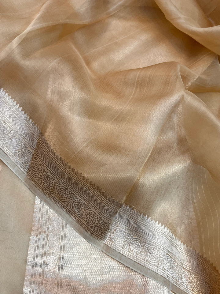 Beige Pure Kora Silk Handloom Banarasi Saree
