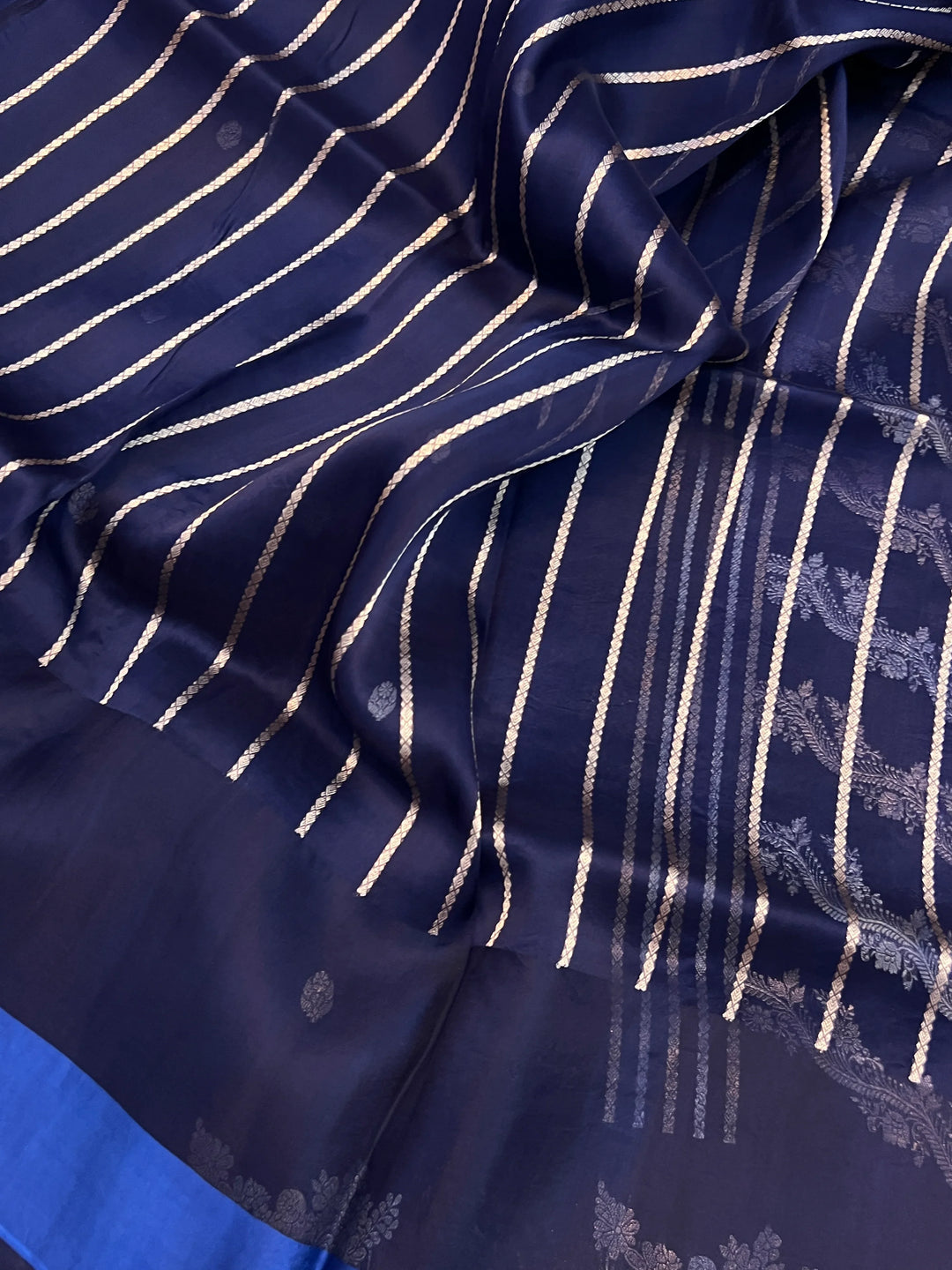 Navy Pure Kora Silk Handloom Banarasi Saree