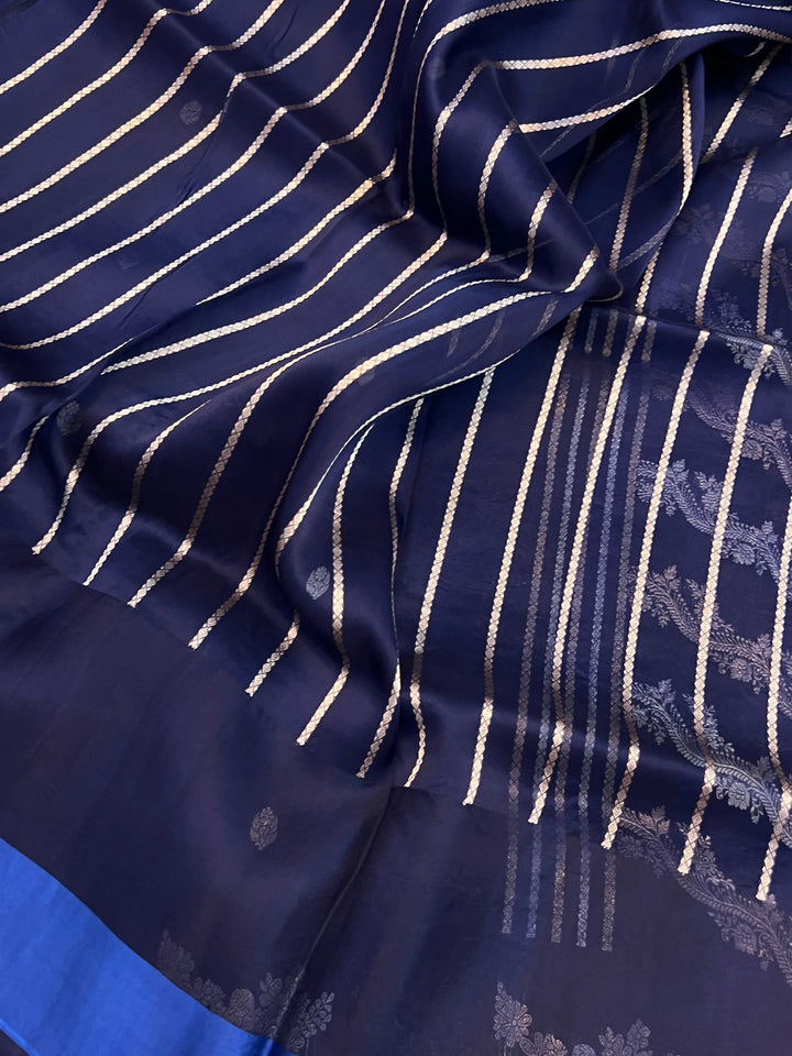 Navy Pure Kora Silk Handloom Banarasi Saree