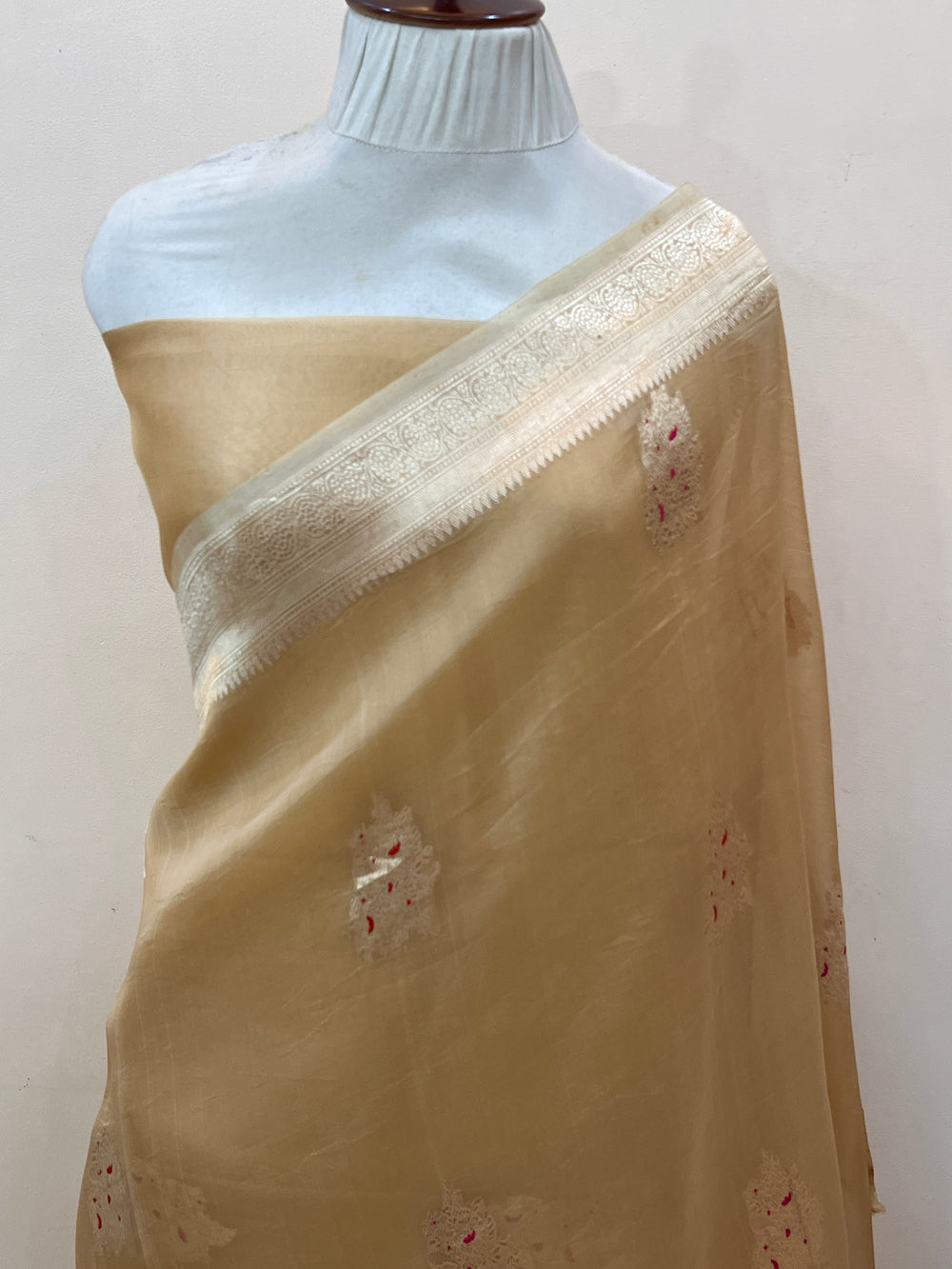 Beige Pure Kora Silk Handloom Banarasi Saree