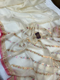 White Rangkaat Banarasi Handloom Kora Silk Saree - Aura Benaras
