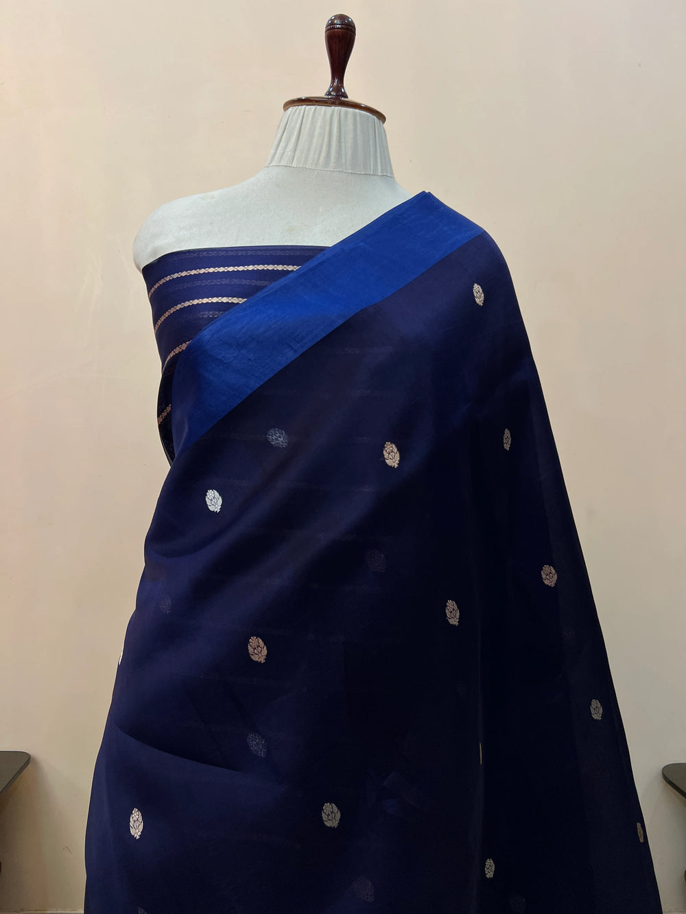 Navy Pure Kora Silk Handloom Banarasi Saree
