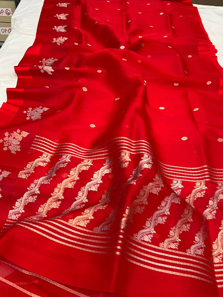 Red Pure Kora Silk Handloom Banarasi Saree
