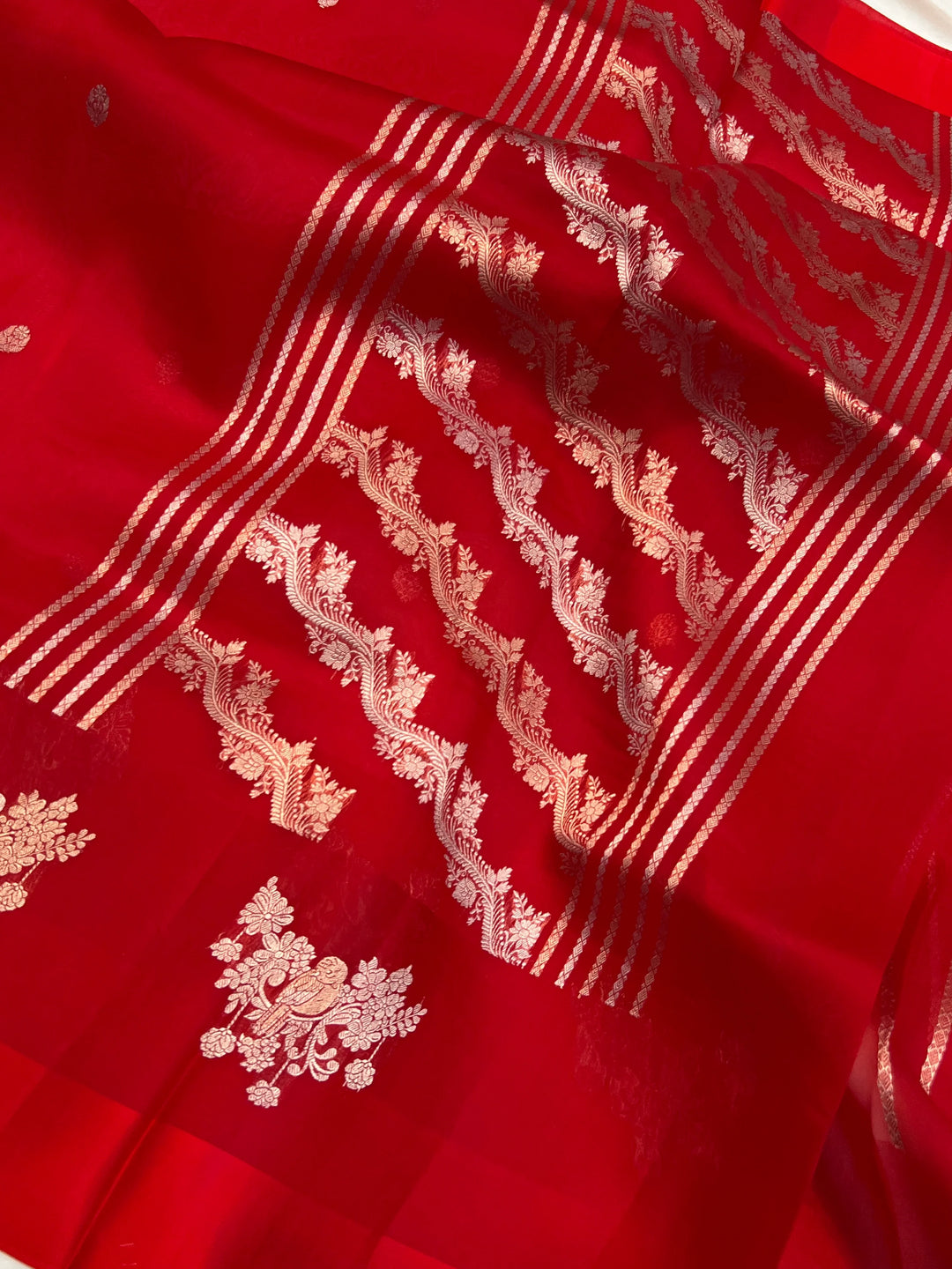 Red Pure Kora Silk Handloom Banarasi Saree