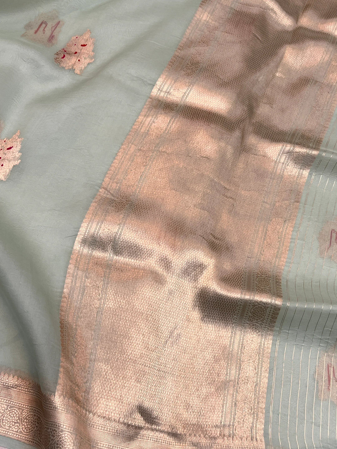 Pastel Mint Green Pure Kora Silk Handloom Banarasi Saree