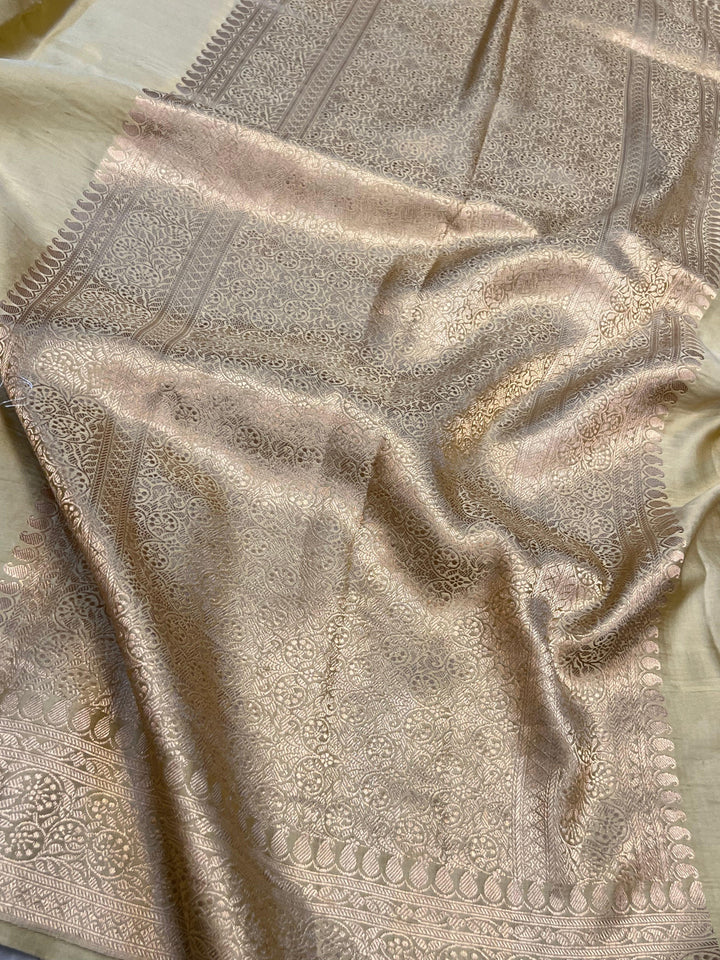 Golden zari Kadhwa border on Mashru silk Banarasi handloom saree