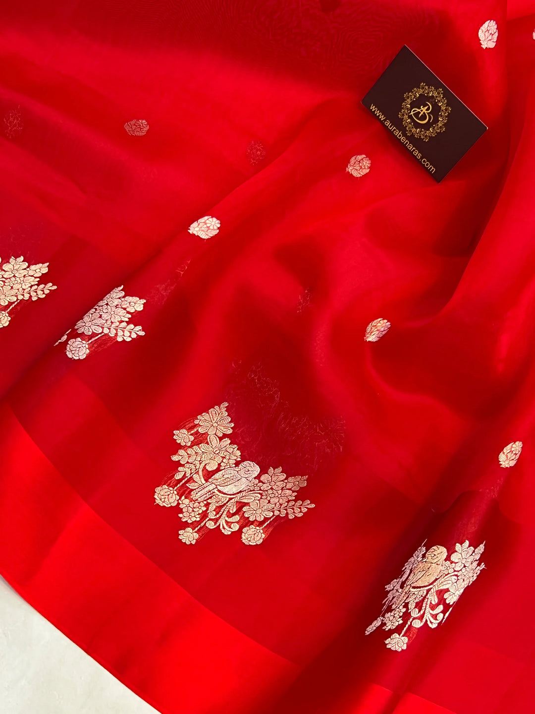 Red Pure Kora Silk Handloom Banarasi Saree