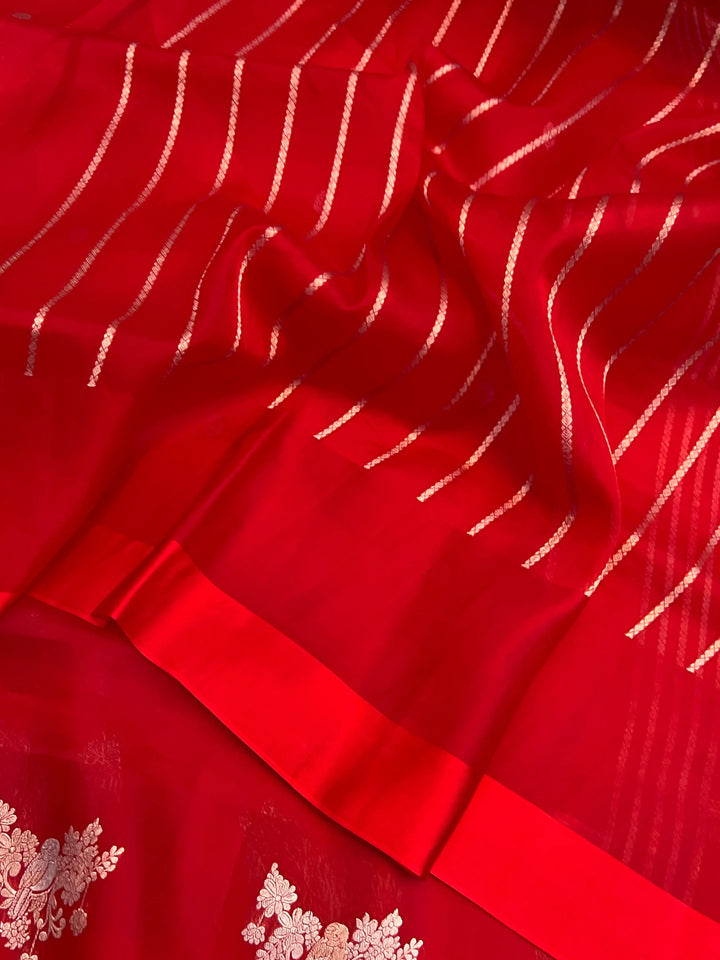 Red Pure Kora Silk Handloom Banarasi Saree