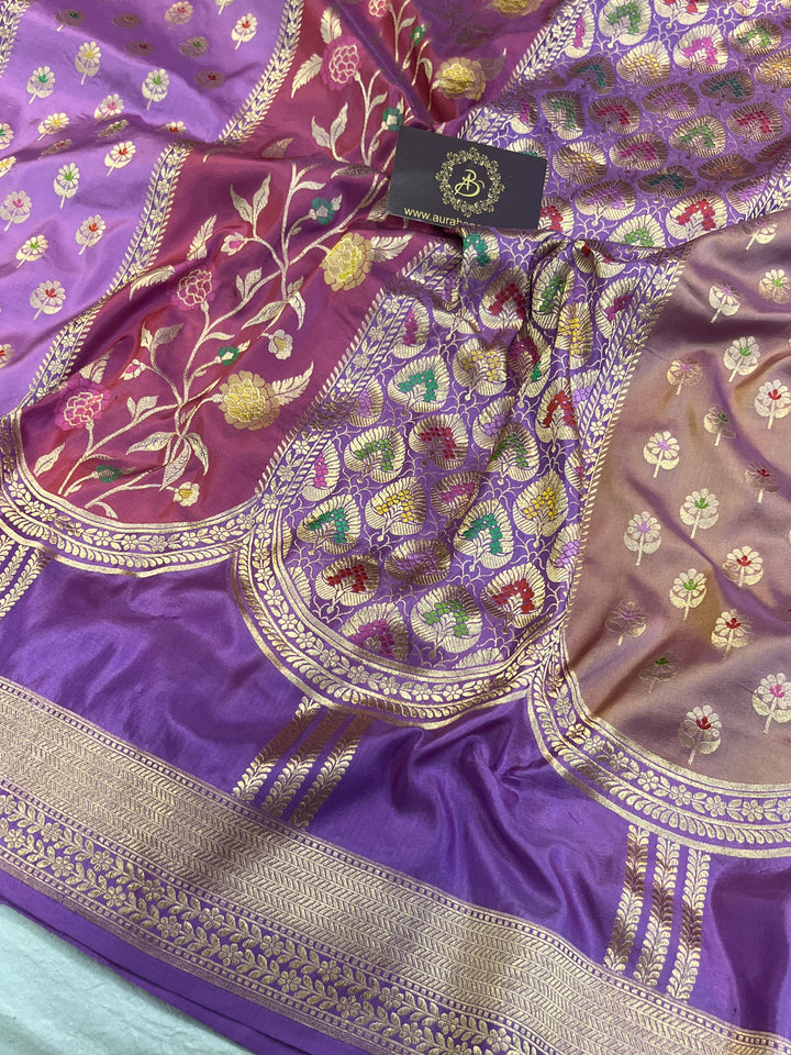 Buy Lavender  Rangkaat Banarasi Katan Silk Saree - AuraBenaras