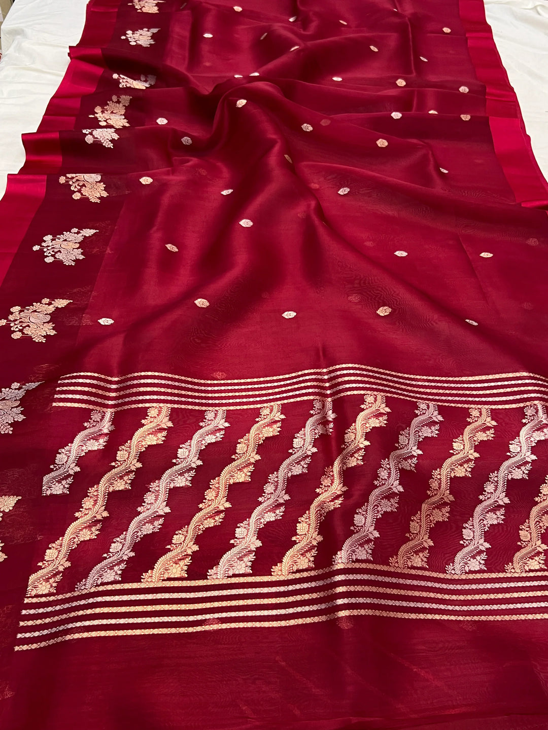 Maroon Pure Kora Silk Handloom Banarasi Saree