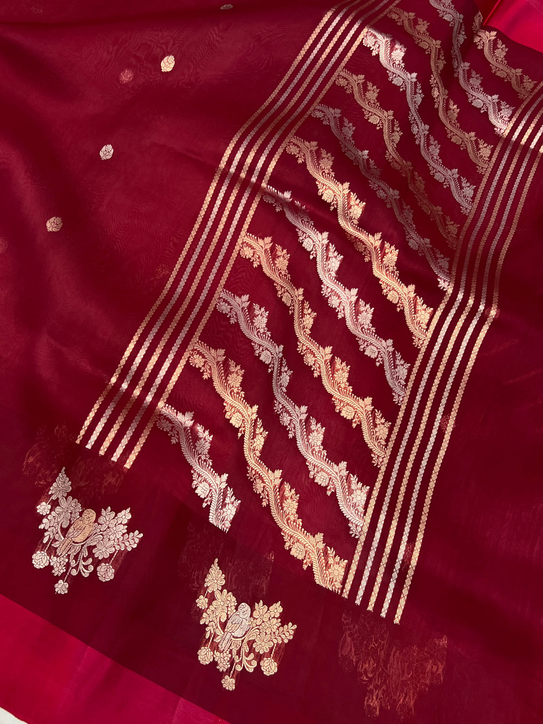 Maroon Pure Kora Silk Handloom Banarasi Saree