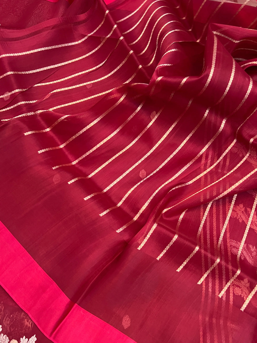 Maroon Pure Kora Silk Handloom Banarasi Saree