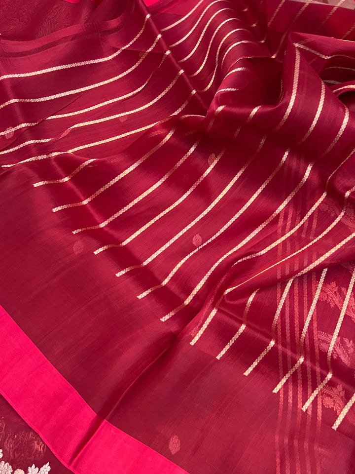 Maroon Pure Kora Silk Handloom Banarasi Saree