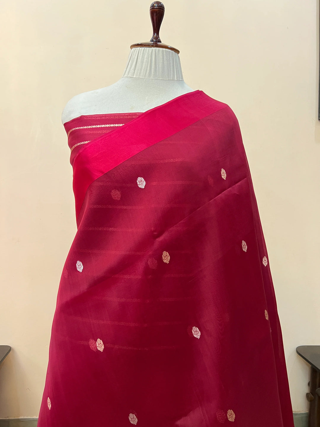 Maroon Pure Kora Silk Handloom Banarasi Saree