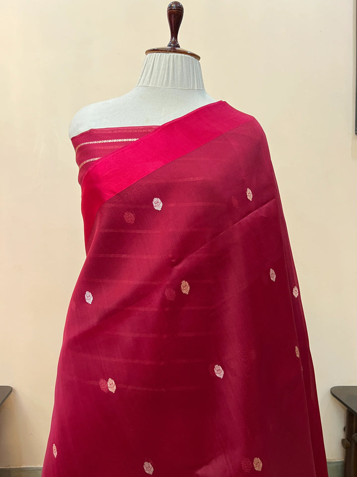 Maroon Pure Kora Silk Handloom Banarasi Saree