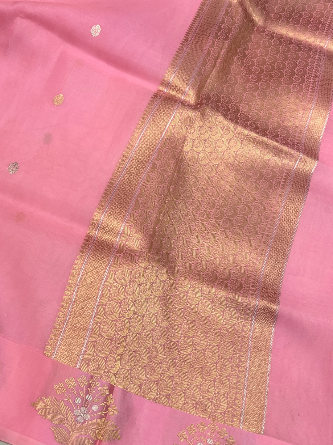 Baby Pink Pure Katan Organza Silk Handloom Banarasi Saree