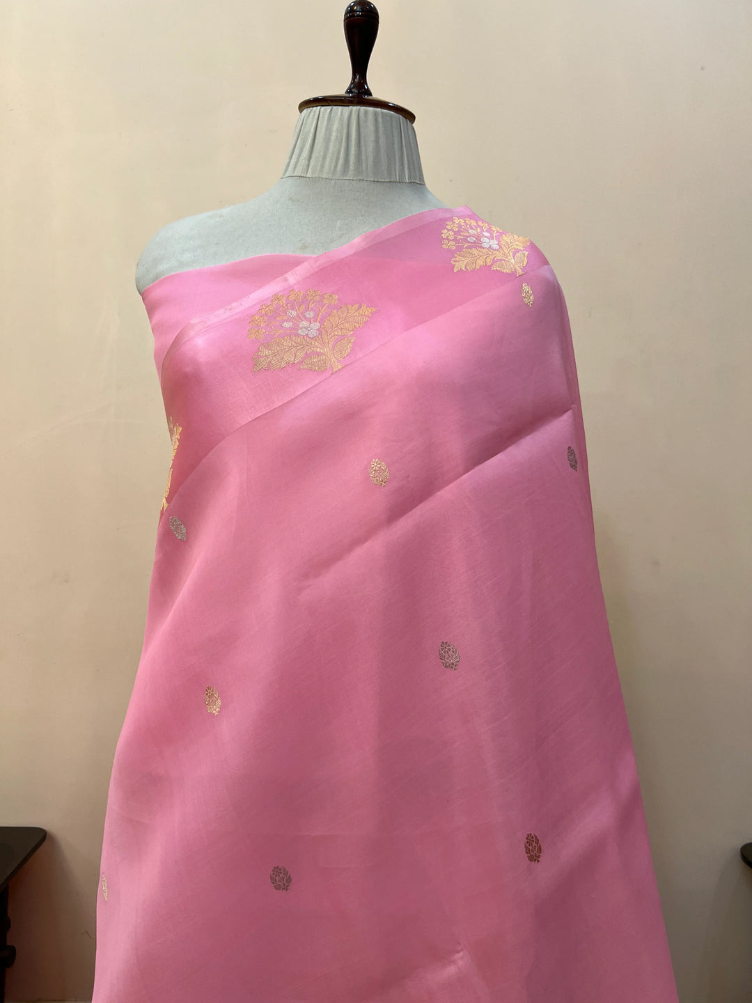 Baby Pink Pure Katan Organza Silk Handloom Banarasi Saree 