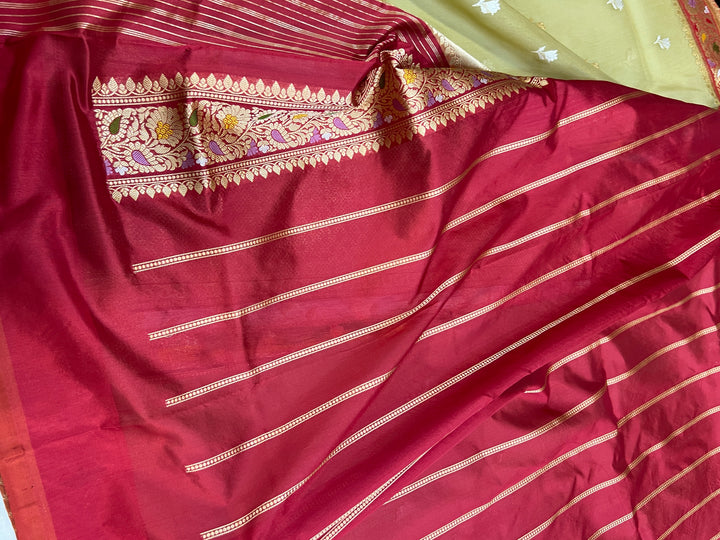  Dull Pista Green Banarasi Handloom Kora Silk Saree - Aura Benaras