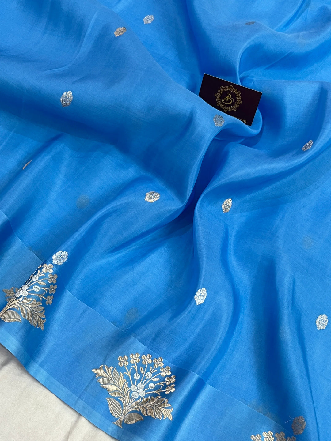Sky Blue Pure Katan Organza Silk Handloom Banarasi Saree