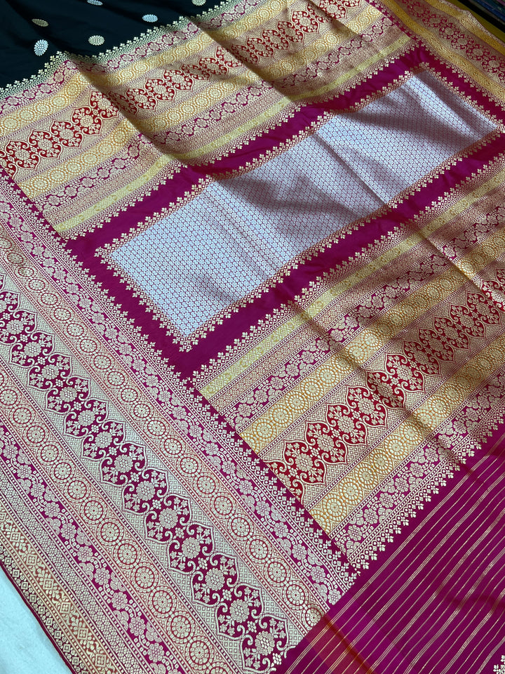Black  Banarasi Handloom Katan Silk Saree - Aura Benaras
