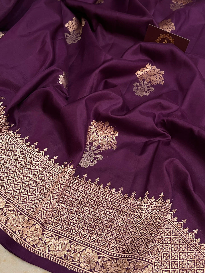 Intricate Kadhwa Sona Rupa motifs in gold and silver zari on Banarasi silk saree