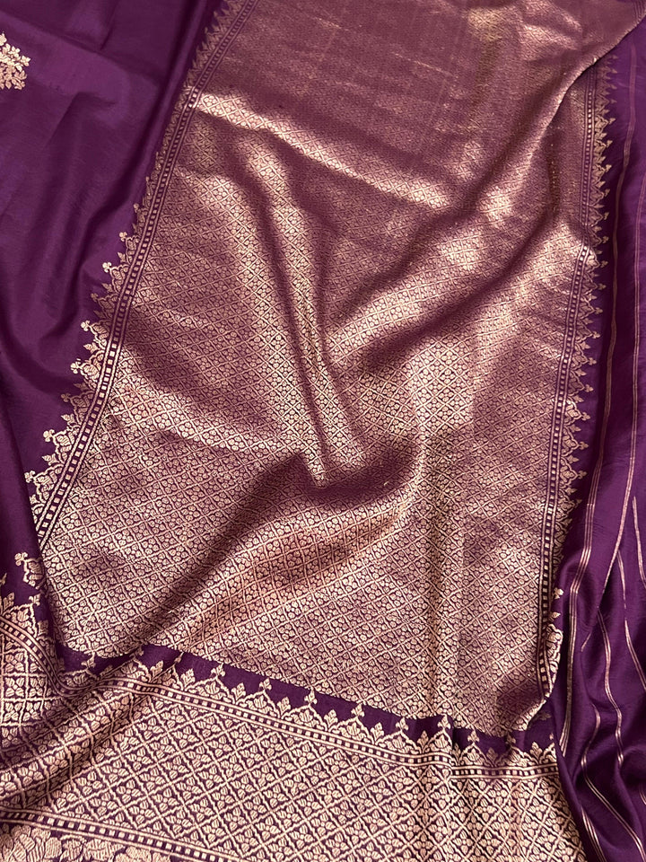 Pure silk Banarasi handloom saree with Kadhwa Sona Rupa motifs and golden zari border