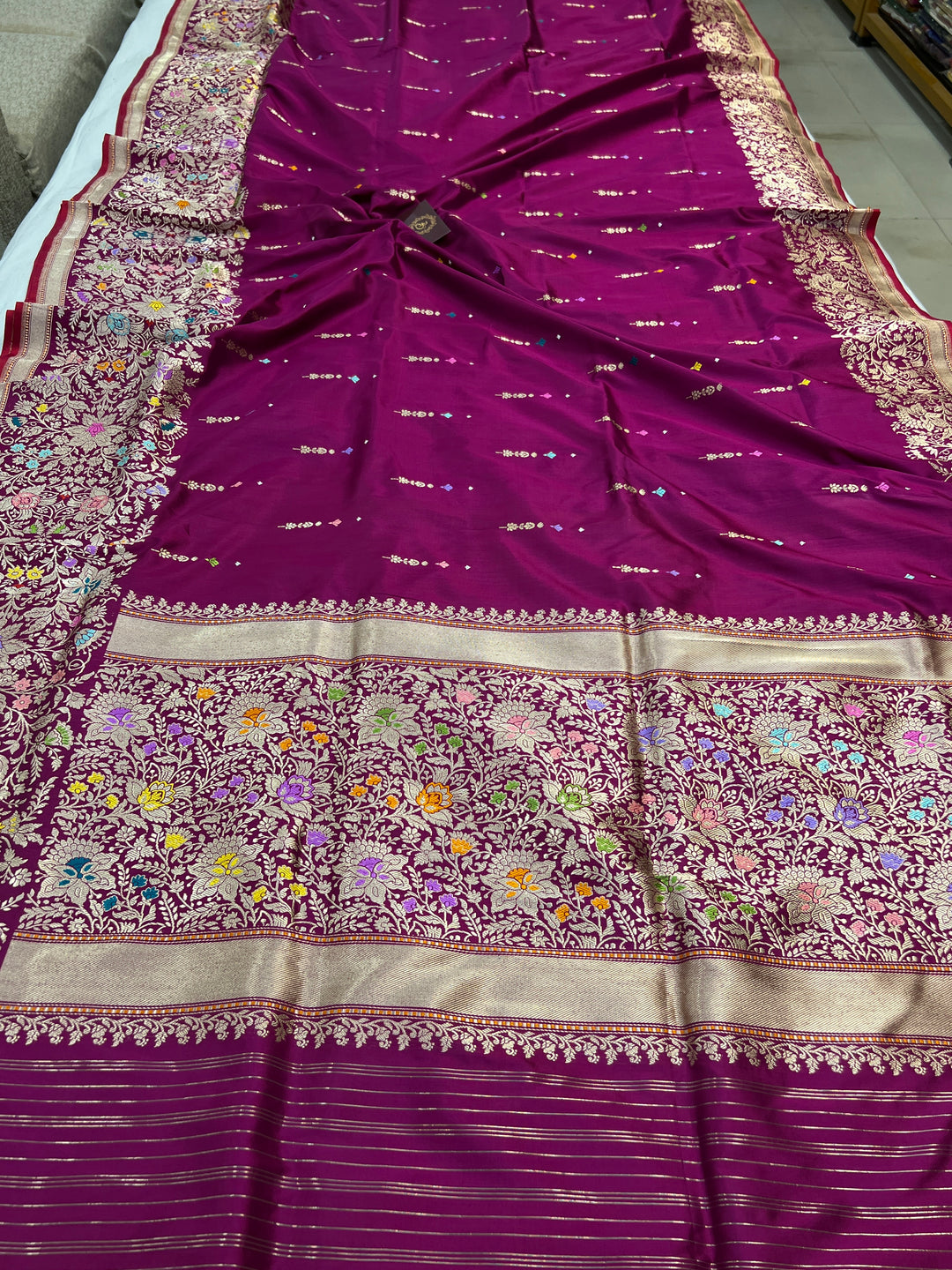 Magenta Puple Katan Silk Saree with Kadhwa Meenakari & Tilfi Border