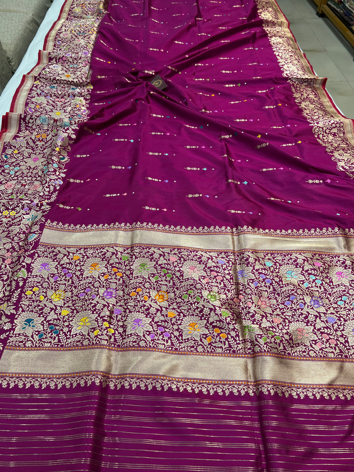 Magenta Puple Katan Silk Saree with Kadhwa Meenakari & Tilfi Border